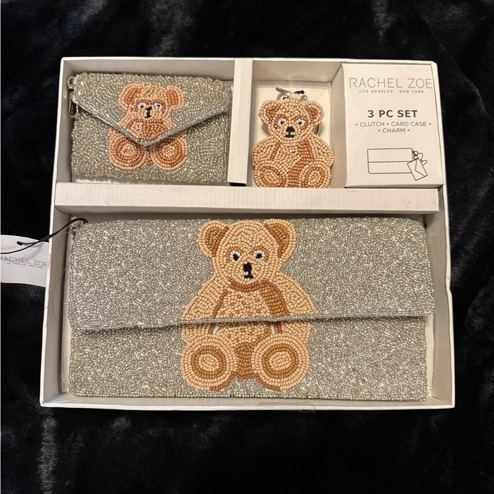 Rachel Zoe Silver Beaded Teddy 3-Piece Accessory Set
